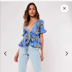 NWT Blue Floral Peplum Top